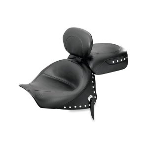 Kawasaki Vulcan 1600 Classic Two-Piece Motorcycle Seat - Mustang Motorcycle - w/Driver Backrest Studs - Black - `03-`08